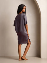 [Lila Grå] SilkSilky-SE Half Sleeve V Neck Nattlinne 002