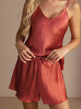 [Vinröd Ginkgo] SilkSilky-SE Spaghetti Strap V Neck Camisole Set 004