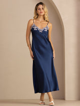 [Blå] SilkSilky-SE Spaghetti Strap V Neck Klänning 001