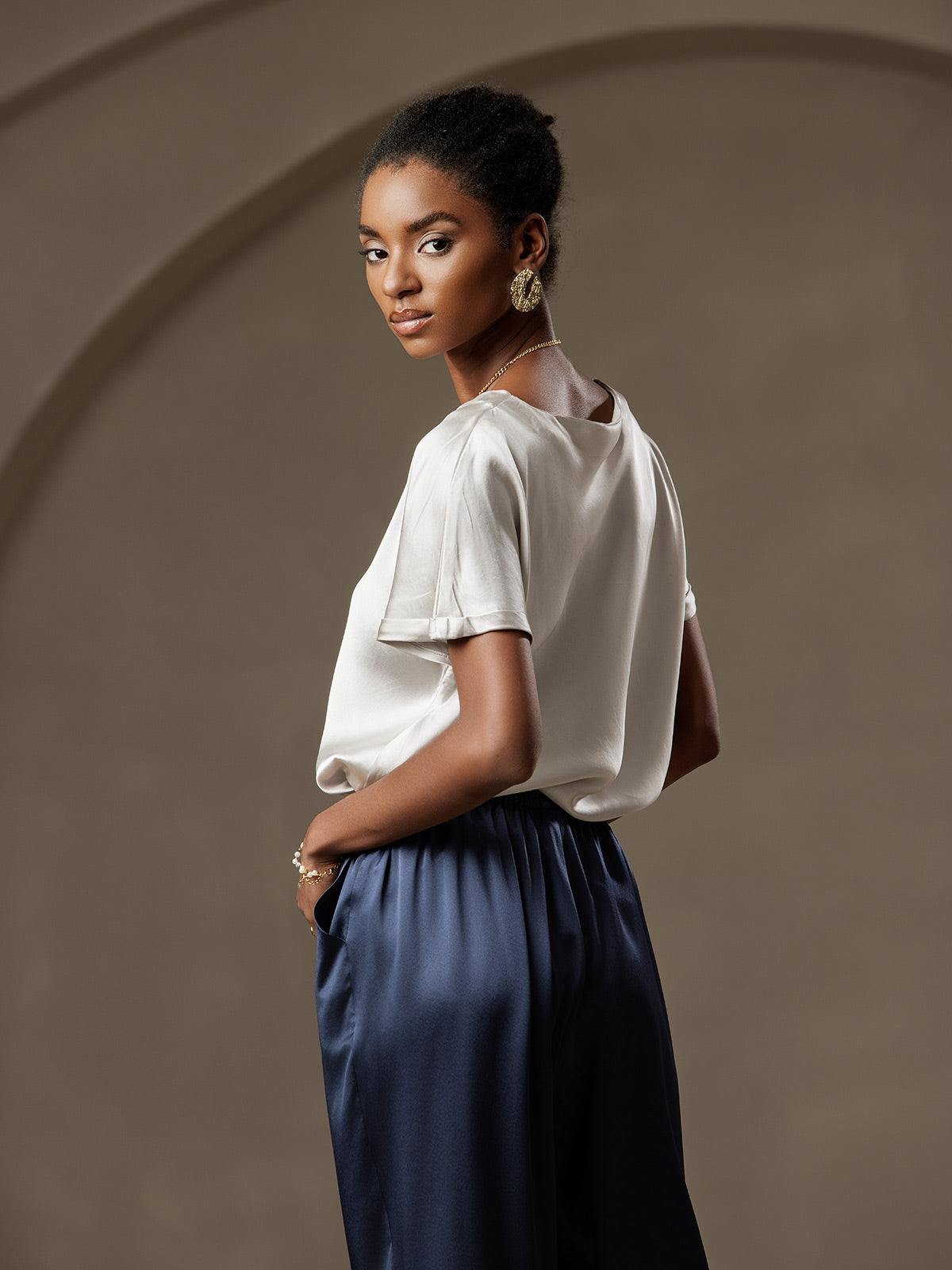 [Ljusgrå] SilkSilky-SE 19Momme Silke Womens T-Shirt 004,