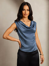 [Äkta Petrol] SilkSilky-SE Cap Sleeve Cowl Neck Dam T-Shirt 001