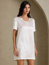 [Vit] SilkSilky-SE Half Sleeve V Neck Nattlinne 004