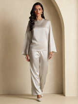 [Ljusgrå] SilkSilky-SE Long Sleeve Boat Neck Blus 006