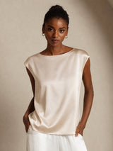 [Beige] SilkSilky-SE Cap Sleeve Round Neck Dam T-Shirt 001
