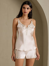 [Beige] SilkSilky-SE Spaghetti Strap V Neck Camisole Set 003