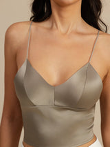 [Kaki] SilkSilky-SE Spaghetti Strap V Neck Cami Toppar 004