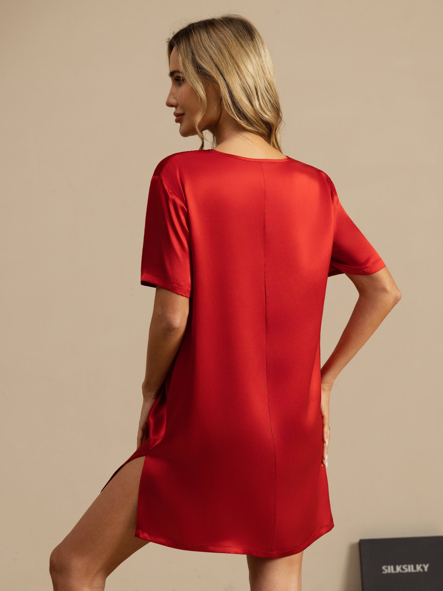 [Vin] SilkSilky-SE Pure Silk Kort Ärm Nightgown 002