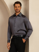 [Mörkgrå] SilkSilky-SE Long Sleeve Lapel Collar Herrskjorta 008