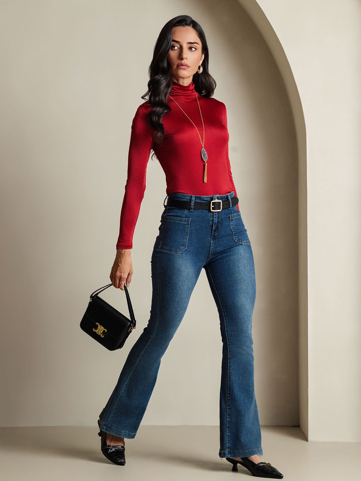 [Vin] SilkSilky-SE Lång Ärm Polotröja Dam T-Shirt 006