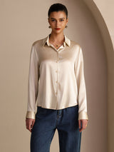 [Risbeige] SilkSilky-SE Long Sleeve Lapel Collar Damskjorta 005