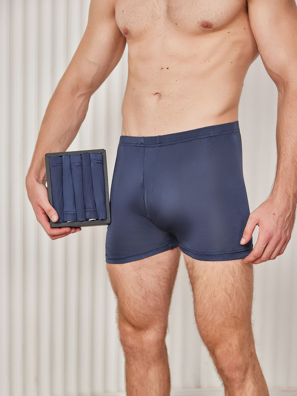 [Mörkblå] SilkSilky-SE Silke Stickad Mens Underwear 003