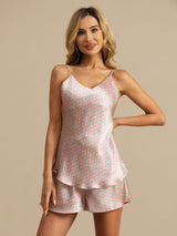 [Rosa Hjärta Geo] SilkSilky-SE 19Momme Spaghetti Rem V Ringning Camisole Set 005