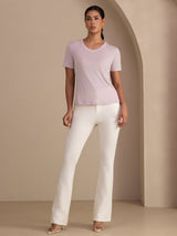 [Lavendel] SilkSilky-SE Short Sleeve V Neck Dam T-Shirt 007