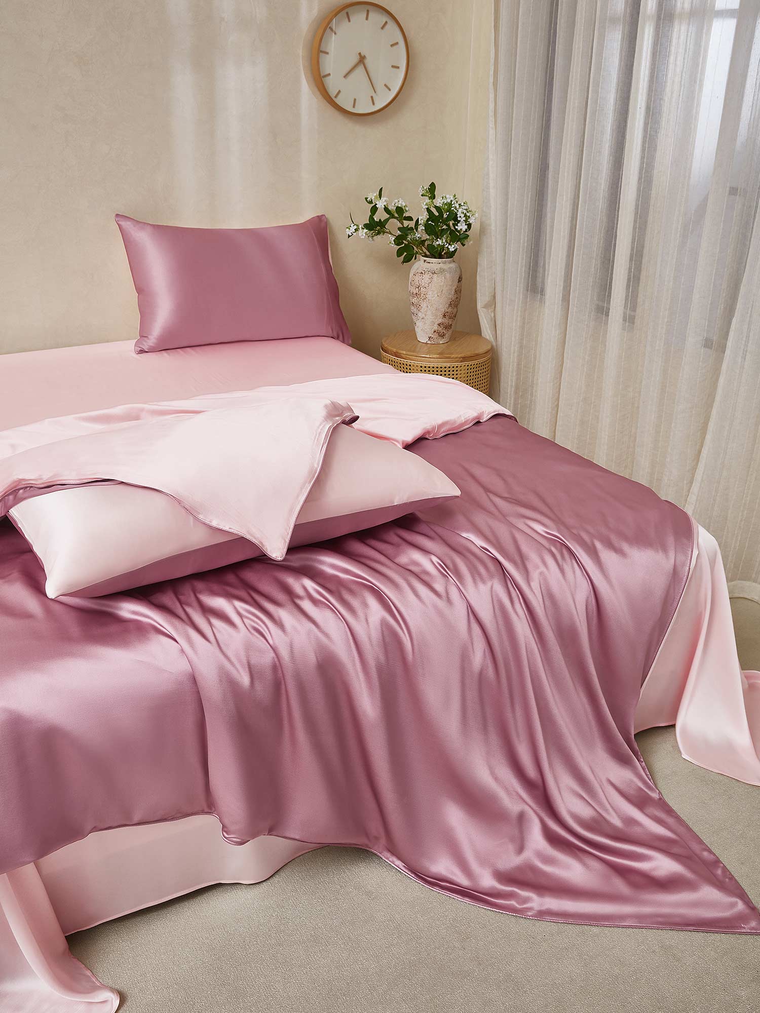 [BlekMauve+Ljusrosa] SilkSilky-SE 19Momme Rent Silke Bedding Set 001,