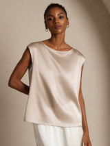 [Beige] SilkSilky-SE Cap Sleeve Round Neck Dam T-Shirt 003