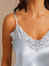 [Gråblå] SilkSilky-SE Spaghetti Strap V Neck Camisole Set 004