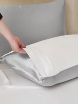 [Ljusgrå+Vit] SilkSilky-SE 22Momme Rent Silke Bedding Set 005,