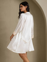 [Vit] SilkSilky-SE 3/4 Sleeve V Neck Dam Nattlinne&Morgonrock Set 007
