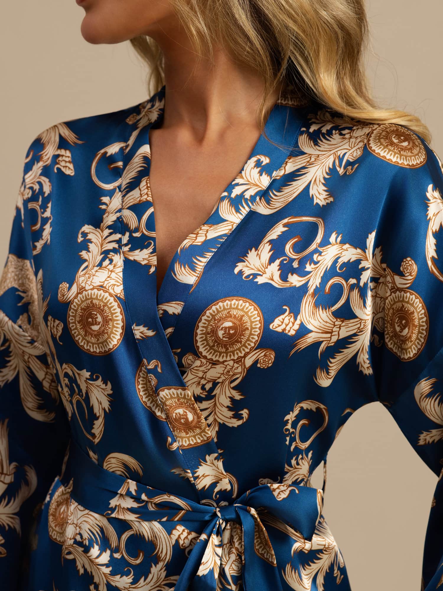 [Navy Drake] SilkSilky-SE 3/4 Ärm Dam Morgonrock 003