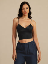 [Svart] SilkSilky-SE Spaghetti Strap V Neck Cami Toppar 001