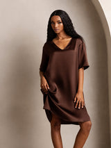 [Brun] SilkSilky-SE Half Sleeve V Neck Nattlinne 001