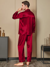 [Röd] SilkSilky-SE Long Sleeve Lapel Collar Herr Pyjama 002