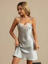 [Ljusblå] SilkSilky-SE Spaghetti Strap V Neck Nattlinne 003