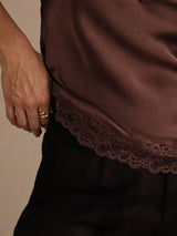 [Brun] SilkSilky-SE Spaghetti Strap V Neck Cami Toppar 005