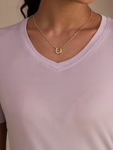[Lavendel] SilkSilky-SE Short Sleeve V Neck Dam T-Shirt 004