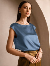 [Äkta Petrol] SilkSilky-SE Cap Sleeve Round Neck Dam T-Shirt 003