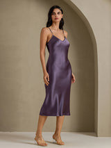 [Lila Grå] SilkSilky-SE Spaghetti Strap V Neck Klänning 001