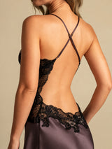 [Mörkbrun] SilkSilky-SE Spaghetti Strap V Neck Nattlinne 005
