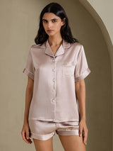 [Skugggrå] SilkSilky-SE Short Sleeve Lapel Collar Dam Pyjama 001