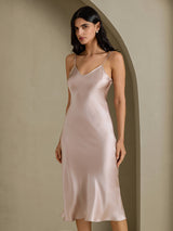 [Skugggrå] SilkSilky-SE Spaghetti Strap V Neck Klänning 007