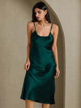 [Mörkgrön] SilkSilky-SE Spaghetti Strap V Neck Klänning 003