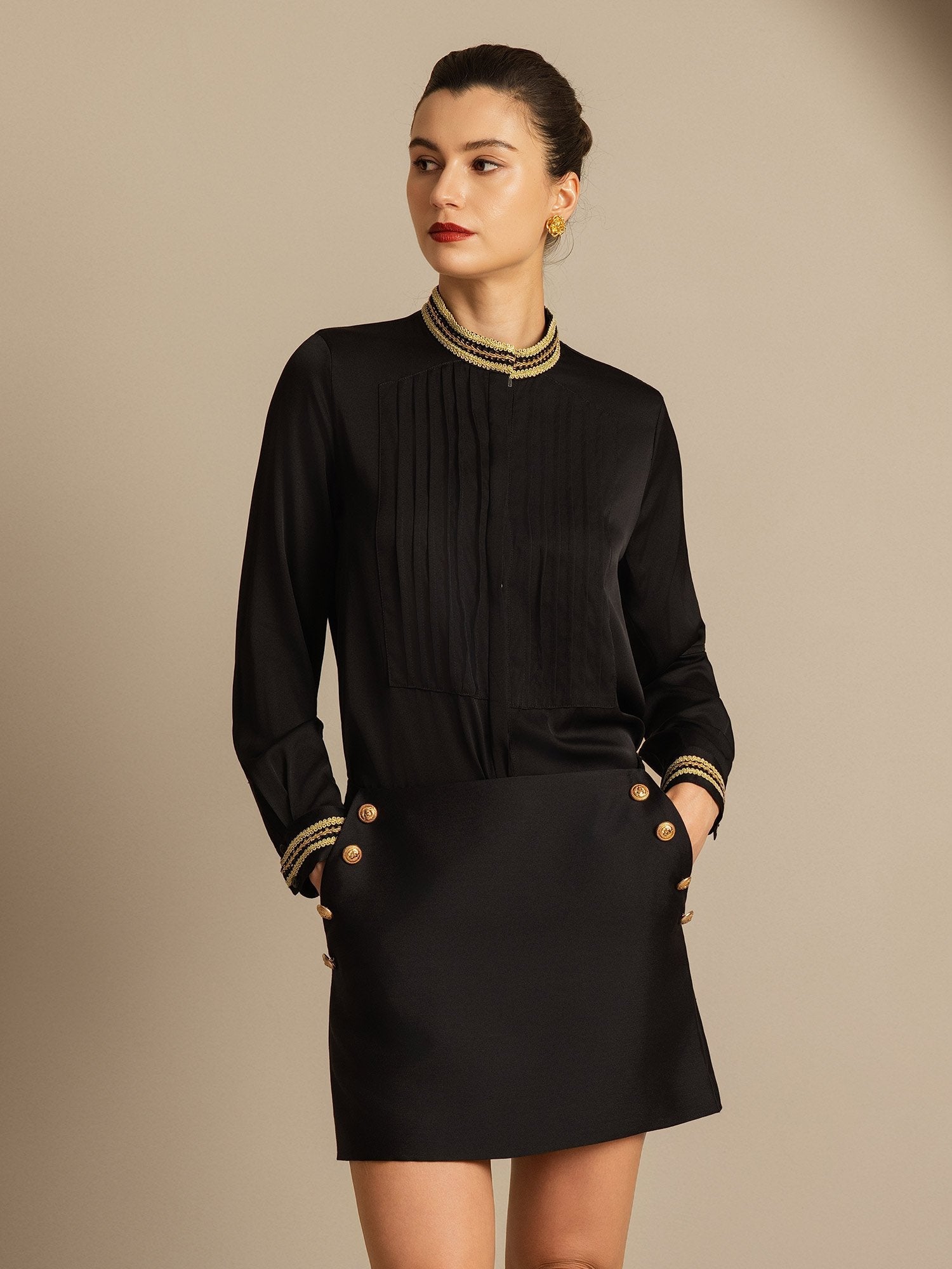 [Svart] SilkSilky-SE 32Momme Silk-Wool Blend Skirt 008,