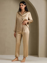[Champagneguld] SilkSilky-SE Long Sleeve Lapel Collar Dam Pyjama 001