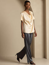 [Champagne] SilkSilky-SE Short Sleeve Cowl Neck Damblusar 007