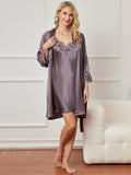 SilkSilky SE 3/4 Ärm Nightgown&Robe Set LilaGrå 002