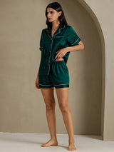 [Mörkgrön] SilkSilky-SE Short Sleeve Lapel Collar Dam Pyjama 008