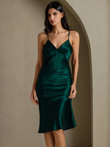 [Grön] SilkSilky-SE Spaghetti Strap V Neck Klänning 007