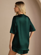 [Mörkgrön] SilkSilky-SE Short Sleeve Round Neck Dam Pyjama 006