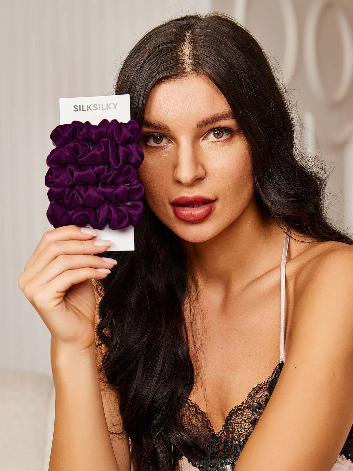 [Mörklila] SilkSilky-SE 19Momme Rent Silke Scrunchie 002