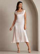 [Rosa] SilkSilky-SE Kappärm Scoop Neck Klänning 003