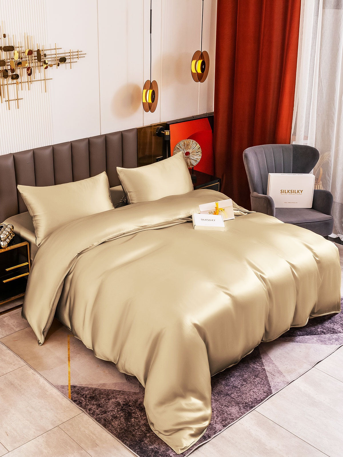 SilkSilky SE 19Momme Rent Silke Bedding Set Beige 001