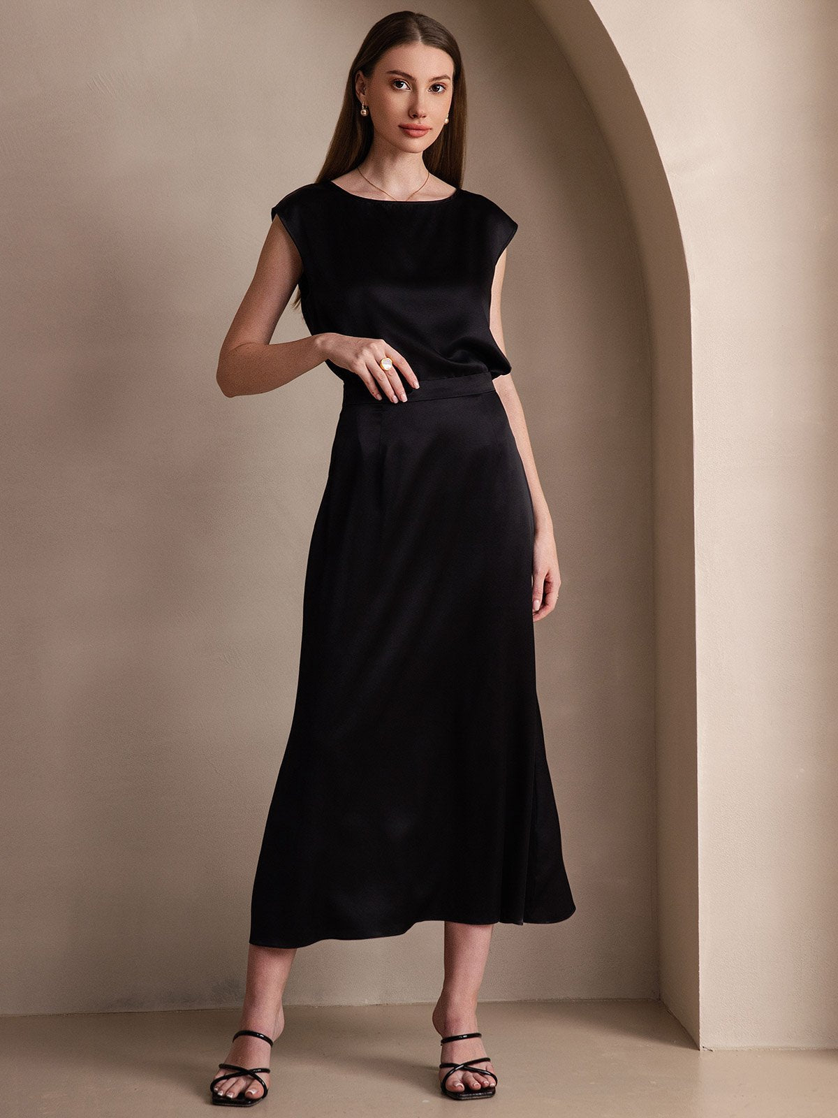 [Svart] SilkSilky-SE 19Momme Silke Skirt 003