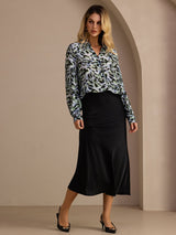 [Teal Leopard] SilkSilky-SE Long Sleeve Lapel Collar Blus 007