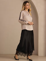 [Tan] SilkSilky-SE Long Sleeve Keyhole Neck Damblusar 006