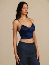 [Mörkblå] SilkSilky-SE Spaghetti Strap V Neck Cami Toppar 002