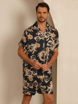 [Svart Drake] SilkSilky-SE Short Sleeve Notchkrage Herr Pyjama 004